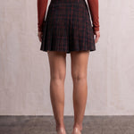 Women's Black and Red Tartan High Waisted Pleated Mini Skirt, back view from the waist down.