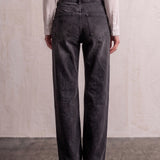 Women's Washed Black High Waisted Wide Leg Jeans, back view from the waist down.