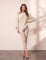 Women's Beige Off-Shoulder Cable Knit Co-ord Set, front view, full length.