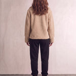 Women's Beige Teddy Jacket with Black Toggle Fastenings, back view, full length.
