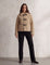 Women's Beige Teddy Jacket with Black Toggle Fastenings, front view, full length.
