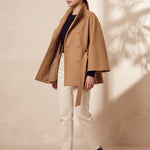 Women's Belted Funnel Neck Cape Coat, three-quarter view from the left, full length