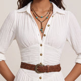 Women's Boho Button-Through Maxi Shirt Dress with Split, close-up of the upper body