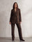 Women's Brown Longline Double-Breasted Blazer, front view, full length.