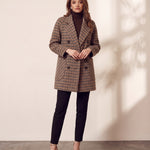 Women's Brown Oversized Houndstooth Blazer Coat, front view, full length.