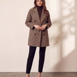 Women's Brown Oversized Houndstooth Blazer Coat, front view, full length.