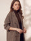 Women's Brown Oversized Houndstooth Blazer Coat, three-quarter view from the left, full length.
