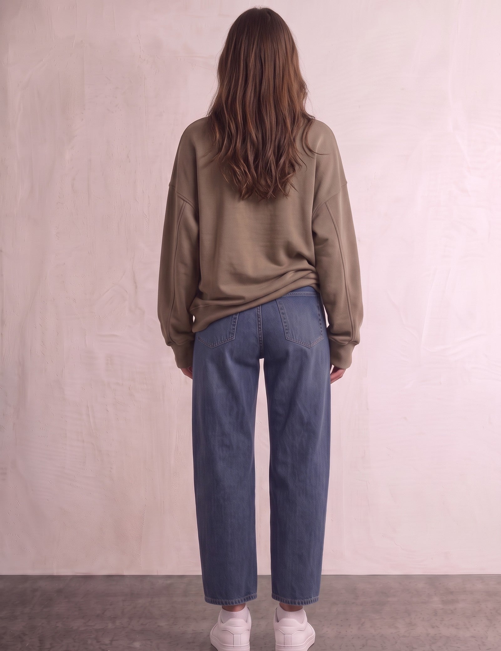 Women's Brown Relaxed Fit Jumper with Side Splits, back view, full length.