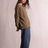 Women's Brown Relaxed Fit Jumper with Side Splits, side view, full length.