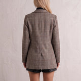 Women's Check Plaid Casual Blazer, back view, full length