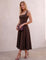Women's Chocolate Brown Square Neck Scuba Midi Dress, three-quarter view from the right, full length