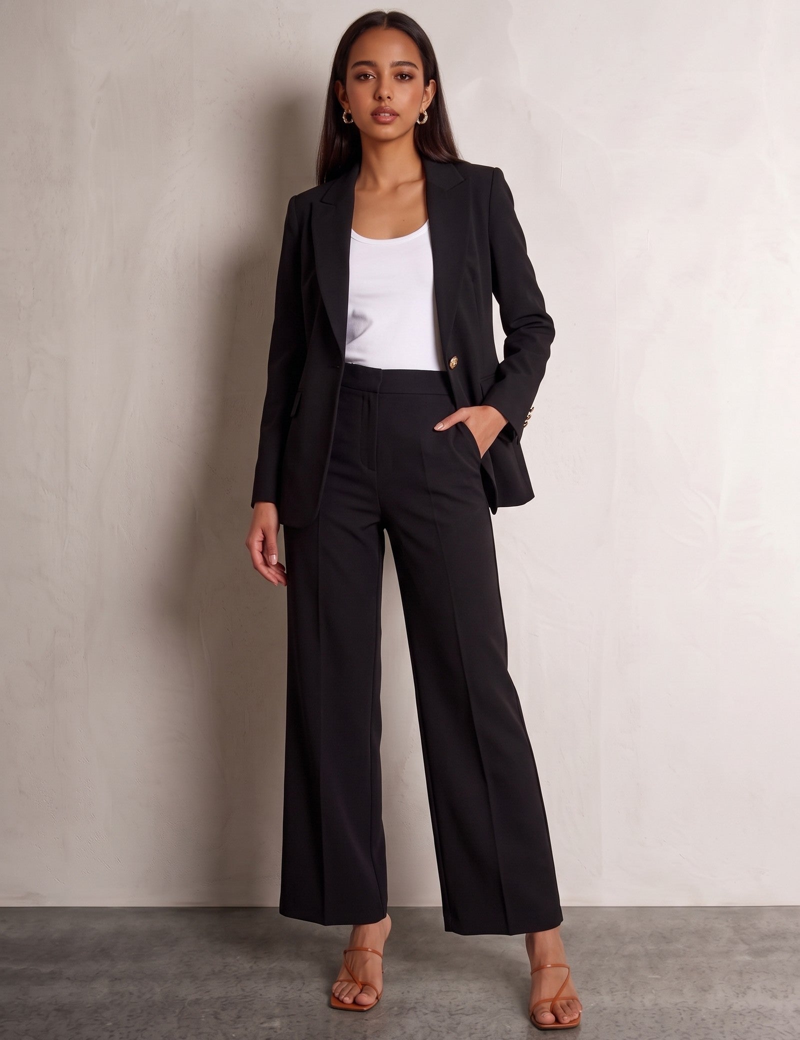 Women's Elegant Two-Piece Suit Set for Work & Occasions, front view, full length