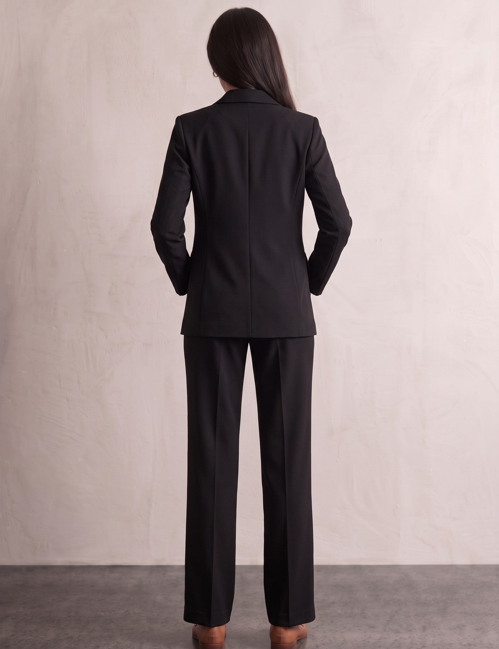 Women's Elegant Two-Piece Suit Set for Work & Occasions, back view, full length