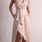 Women's Elegant Wrap Dress for Weddings & Occasions, close-up of the upper body