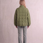 Women's Green Relaxed Fit Quilted Jacket with Pockets, back view, full length.