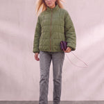 Women's Green Relaxed Fit Quilted Jacket with Pockets, front view, full length.