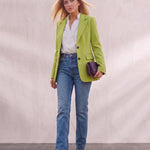 Women's Green Tailored Single-Breasted Blazer, front view, full length.