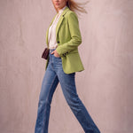 Women's Green Tailored Single-Breasted Blazer, side view, full length.