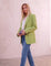 Women's Green Tailored Single-Breasted Blazer, three-quarter view from the right, full length.