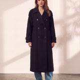 Women's Grey Double-Breasted Trench Coat with Epaulettes, front view, full length.