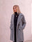 Women's Grey Longline Double-Breasted Teddy Coat, three-quarter view from the right, full length.