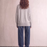 Women's Grey Oversized Crew Neck Jumper, back view, full length.