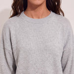 Women's Grey Oversized Crew Neck Jumper, close-up of the upper body.