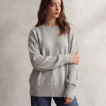 Women's Grey Oversized Crew Neck Jumper, front view, full length.