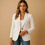 Women's Ivory Fitted Single-Button Stretch Blazer