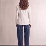 Women's Ivory Fitted Single-Button Stretch Blazer, back view, full length.