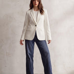 Women's Ivory Fitted Single-Button Stretch Blazer, front view, full length.
