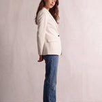 Women's Ivory Fitted Single-Button Stretch Blazer, side view, full length.
