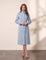 Women's Light Blue Belted Longline Coat, front view, full length