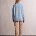 Women's Relaxed Fit Roll Neck Jumper in Light Blue, back view, full length.