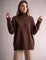 Women's Relaxed Fit Roll Neck Jumper in Brown, front view, full length.