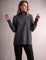 Women's Relaxed Fit Roll Neck Jumper in Dark Grey, front view, full length.