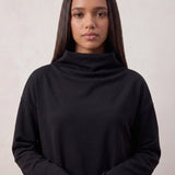 Women's Oversized Funnel Neck Long Sleeve Top, close-up of the upper body