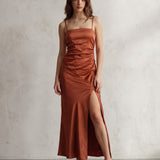 Women's Satin Slip Maxi Dress, front view, full length