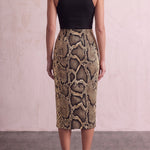 Women's Snake Print High Waist Pencil Skirt, back view from the waist down.
