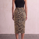 Women's Snake Print High Waist Pencil Skirt, back view from the waist down.