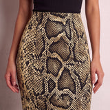 Women's Snake Print High Waist Pencil Skirt, close-up of the waistband and front pocket.