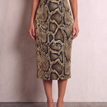 Women's Snake Print High Waist Pencil Skirt, front view from the waist down.