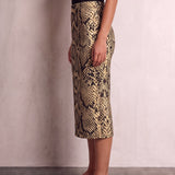 Women's Snake Print High Waist Pencil Skirt, side view from the waist down.