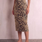 Women's Snake Print High Waist Pencil Skirt, three-quarter view from the waist down.