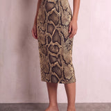 Women's Snake Print High Waist Pencil Skirt, three-quarter view from the waist down.