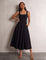 Women's Square Neck Scuba Midi Dress with Pockets in Black, front view, full length