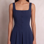 Women's Square Neck Scuba Midi Dress with Pockets, close-up of the upper body