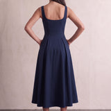 Women's Square Neck Scuba Midi Dress with Pockets, back view, full length