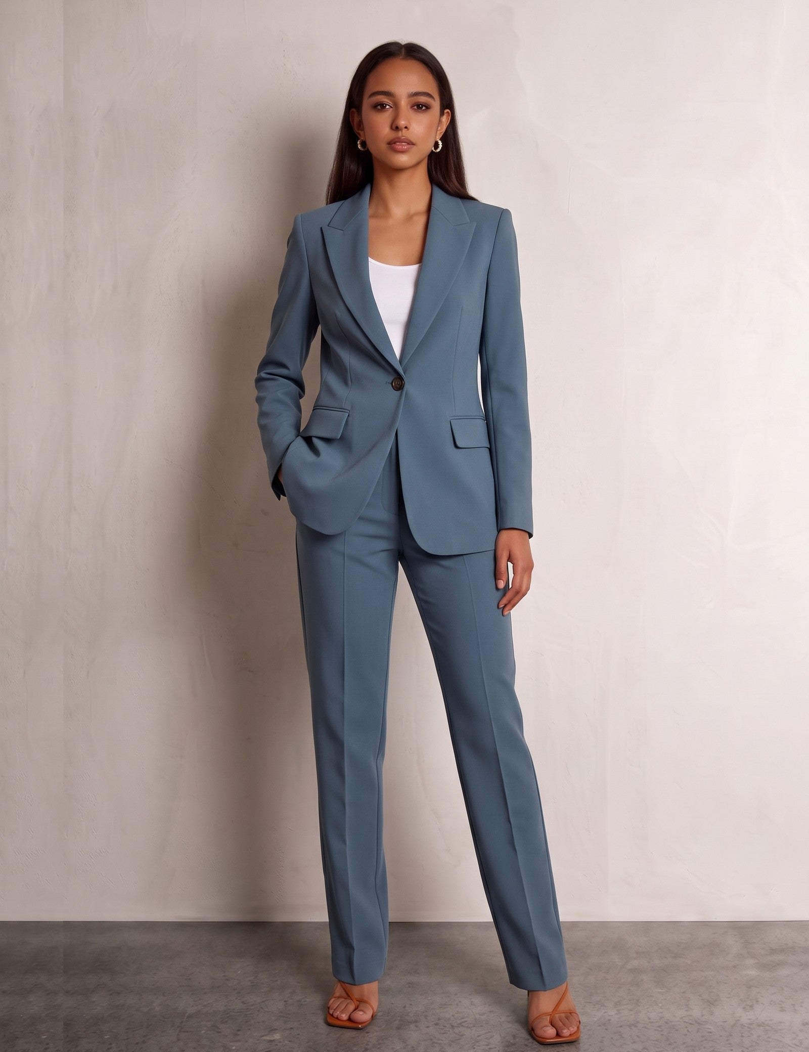 Women's Suit Set in Light Blue, front view, full length