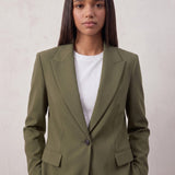 Women's Tailored Two-Piece Trouser Suit, close-up of the upper body